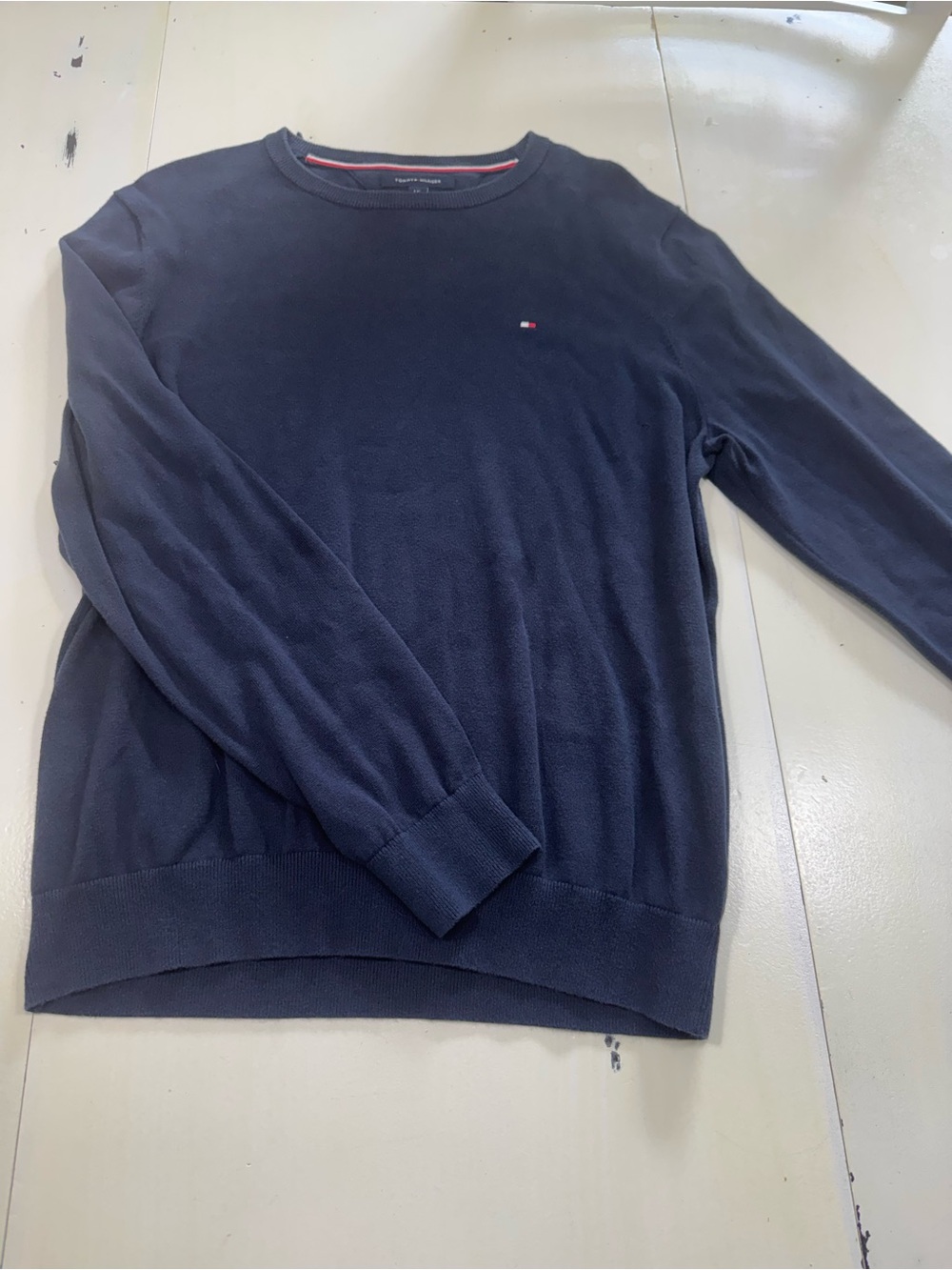 Tommy Hilfiger Men's Navy Blue 100% Cotton Crewneck Sweater (Size Large)